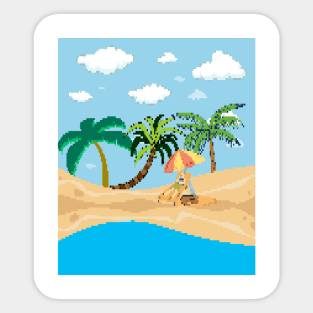 Dad and dog chilling on beach Sticker